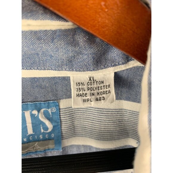 Levis San Francisco Mens XL Blue & White Striped Button-Up Shirt - Picture 6 of 7